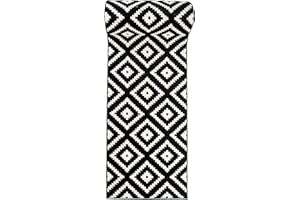 Carpeto Rugs Alfombra de Pasillo Larga de Diseño Marroquí Geométrico de Pelo Corto - Alfombras para Pasillos Largos - Alfombras de Pasillo por Metros - Blanco Negro - 80 x 475 cm