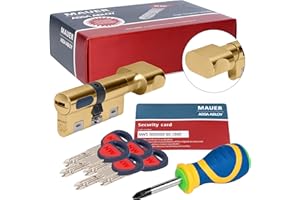 JEVX MAUER NW5 Bombin de Seguridad 31x31 Color Laton con Pomo + Destornillador, Cilindro Bombillo Reforzado Anti-Impresioning Anti-Rotura Anti-Bumping Anti-Taladro Leva Anti-Extracción Cerradura