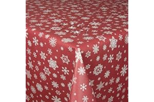 ‎DECOHOMETEXTIL HEIMTEXTILMANUFAKTUR Wachstuch Wachstischdecke Tischdecke Weihnachtstischdecke Größe wählbar Weihnachten Schneeflocken Rot Eckig 140 x 100 cm abwaschbar