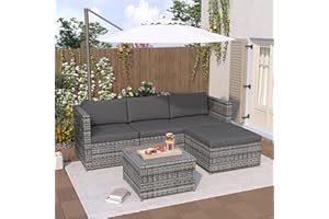 KAYAN Polyrattan Lounge Set, Gartenmöbel Set Balkonmöbel für 3-4 Personen, Terrassenmöbel-Set, Gartenlounge Outdoor mit Kissen und Glastisch, Ecksofa, für Garten Balkon und Terrasse (Grau)