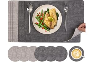 ‎AOPOW Tischsets Abwaschbar Leder & Untersetzer - 6er Set Doppelseitigen Platzset Wasserdicht Tischuntersetzer rutschfest Hitzebeständig für Hause Restaurant Premium Hotel 43x30 cm (Grau & Beige)