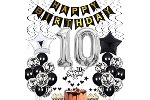 CNROSE 10. Geburtstag Dekoration,Schwarz Tortendeko Geburtstag 10 Jahre Junge,Black and White Party Deko,10 Geburtstag Mädchen Junge,Tortendeko 10. Geburtstag Junge Mädchen,Geburtstagsdeko 10 Jahre Mädchen