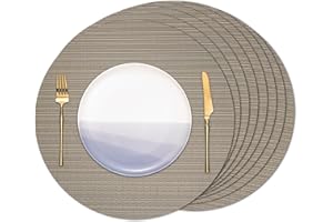 ‎BANCHIF Banchif Tischsets Rund, Tischsets Abwaschbar 8er Set Platzdeckchen PVC Rund rutschfest Platzsets Abwischbar Gewebte Vinyl Platzsets Durchmesser 38 cm, Silber Gold