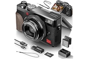 NBD Appareil Photo Numérique 5K 64MP avec autofocus, Zoom numérique 18x, Écran Orientable 3" 180° – Compacte 238g pour Vlogging/Voyage, WiFi, Carte 64GB (Noir)