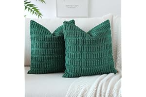 JOTOM Set of 2 Corduroy Soft Striped Cushion Covers 45x45 cm Decorative Throw Pillow Covers Square Cushion Case Home Boho Decor Pillow Cases for Couch Sofa Bedroom 18x18 Inch (Green)