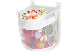 NALACAL Large Bath Toy Storage, 4.15 Gallon Bath Toy Holder, Quick Dry Bathtub Toy Organizer Bag with Zipper, Mesh Storage for Baby and Toddler Toys, Mold Resistant, Easy Installation (White)