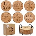 Cork Coasters for Drinks Coasters Set of 6 with Holder - Funny Coasters for Adults Cup Coasters for Coffee Table Home Bar Wedding Absorbent Coasters Mat - Cups Cool Decor Unique Coaster Gift