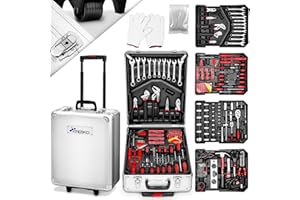 TRESKO Boite à Outils 949 pièces en Chrome Vanadium | avec mallette en aluminium et poignée télescopique (Argent - 949 pièces)