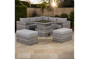 Rattan park Cambridge Range Rattan Garden Furniture Square Corner Sofa Set with Rising Table in Stone Browne Grey weave (9 Seater Corner Sofa)