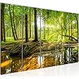 Runa Art Canvas Picture XXL Forest Landscape 200 x 80 cm Green 5 Parts - Made in Germany - 611755a