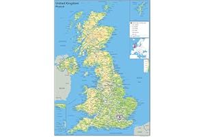 TIGER MOON THE TIGER MOON TRADING COMPANY LTD Physical Map of the UK - Size A2-42 x 59.4 cm - Paper Laminated