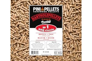 PINI Pellets de Madera Dura №1 BBQ Classic 10 Kg Gránulos de Parrilla para Asar, Fumar, también para hornos de Pizza operados con pellets