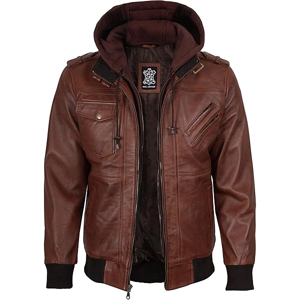 【BALR.】2way HOODED LEATHER BOMBER JACKET Mens Genuine Black Hooded Bomber Leather Jacket | Real Lambskin