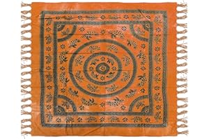 HOME ZEN HOUSEHOLD LINEN Telo Copritutto Arredo copriletto telo picnic multiuso matrimoniale 210x240 cm, BATIK 100% cotone indiano, stile indiano etnico, copridivano con stampa etnica piazzata. (ARANCIO, NATURA)