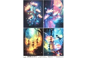 Josys Bastelmärchen Reispapier A4 Strohseide Decoupage leuchtende Elfen und Blumen im Wald RE0747