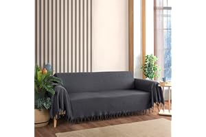 Milam London Sofa Throws Large 3 Seater | Sofa Cover 3 Seater | Cotton Throw Blanket 180 x 300 cm Charcoal Grey