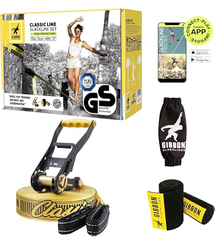 Gibbon Slacklines Banana Lama XL – 25 M, Bleu/Jaune, Largeur 3,5 Cm