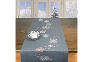 ERNST SCHÄFER Stickpackung Sterne & Schneeflocken, komplett vorgezeichnetes Kreuzstich Tischläufer Set, Winter Stickset mit Stickvorlage für Erwachsene, Sticken zur Adventszeit und Weihnachten