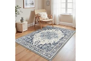 GENIMO Teppiche Wohnzimmer 80x150 cm, Teppiche Schlafzimmer, Mittelgroßer Maschinenwaschbar Carpet, Vintage Boho Chic, Kurzflor-Carpet mit Rutschfester Rückseite, Wohnzimmer, Esszimmer, Büro