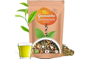 ‎GOOD WEI Genmaicha Japońska zielona herbata ekologiczna z prażonym i dmuchanym ryżem, aromatyczna herbata ryżowa (500g)