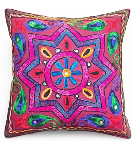 Indischer Kissenbezug 40x40 Cm Mit Kantha-Stickerei & Vogelmotiv – Grauer Dekokissen-Bezug Für Sofa & Wohnzimmer