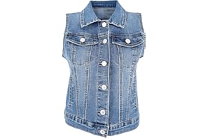 JOPHY & CO. JC001 - Chaqueta vaquera corta de algodón sin cuello con brillantes y bolsillos denim