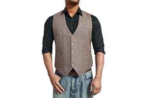 HISDERN Gilet da Uomo Tweed Elegante Abito Gilet Lana Formale Matrimonio Gilet Senza Maniche Gilets per Uomo