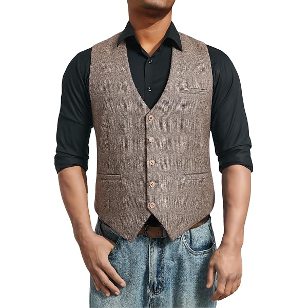 Gilet Uomo In Tweed A Spina Di Pesce - Monopetto Slim Fit Colore Argento - Taglia Large - Per Matrimoni E Occasioni Formali