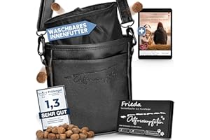 Ostfriesenpfoten® Leckerlitasche 'Frieda' für Hunde aus hochwertigem Kunstleder - Schwarz Größe L - Futterbeutel mit EasyOpen Einhandmagnetverschluss - Gassitasche für Hunde-Leckerli