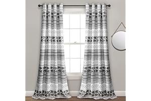 Lush Decor Hygge Geo Light Filtering Window Curtain Panel Pair, 84" x 52", Black & White