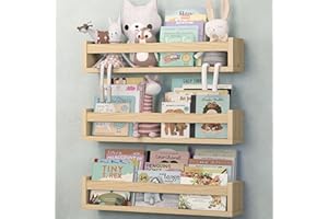 NATURE SUPPLIES Set di 3 mensole sospese in legno naturale 58 cm, ideali per libri, giocattoli e decorazioni, cameretta dei bambini sospesa a parete