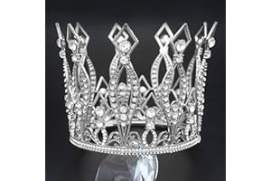 Crown, Vofler Cake Topper Baroque Queen Tall Tiara Crystal Rhinestone Hair Decor for Women Lady Girl Bridal Bride Princess Birthday Wedding Pageant Prom Homecoming Halloween Witch Costume Party