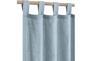 KOUFALL Dusty Blue Vorhänge für Kinderzimmer, 137 cm Länge, 2 Paneele, Schlaufen, halbtransparent, Leinen, lichtreduzierend, Privatsphäre, Steinblau, Vorhänge für Kinderzimmer, Bauernhaus-Dekoration,
