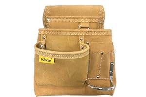 Rolson 68525 Single Leather Tool Organiser Pouch With Metal Hammer Holder - Light Camel, Size Small