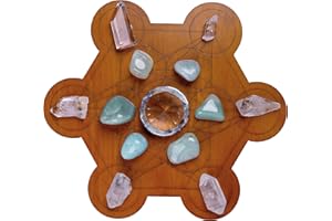Curawood Crystal Grid Board - Metatron's Cube Sacred Geometry Amplify The Power of Your Crystals 10 inches Diameter Wooden Plate Witchcraft, Wiccan Altar, Ritual, Space Decor, Brown, 10Wx10Lx0.3H