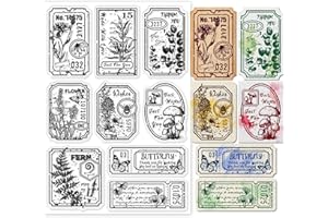 GLOBLELAND Label Clear Stamp Vintage Flower and Leaf Silicone Clear Stamp Text Background Embossing Stencils Template for DIY Scrapbooking Cards Making Photo Album Decorative