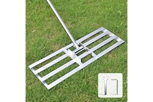 SurmountWay Lawn leveling Rake with Heavy-duty Stainless Steel Suitable for Courtyard Golf-28 ''x 10'' Lawn leveler tool(7FT), Silver (‎7FT,28 x 10In New)