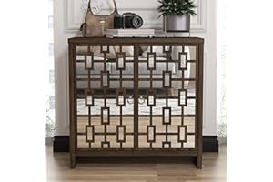 Galano Mollison 2 Door Sideboard – Modern Laser Cut Design with Acrylic Mirror – Storage Cabinet for Living Room, Bedroom, or Kitchen – Royal Walnut