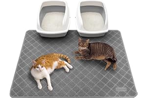 Conlun Alfombra Gatos Arenero, 119 x 89 cm Alfombrilla Arenero Gato, Diseño de control de dispersión de malla de rejilla, Material impermeable y antideslizante, Fácil de limpiar Lavable, Gris