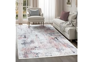 ARTYRUGS Arty Rugs Machine Washable Rug, 240x330cm, 75% Recycled Cotton, Short Pile, Non-Slip Backing, Non-Shedding, Area Rugs for Living Room, Bedroom, Kitchen, Hallway, Office, Rose & Grey