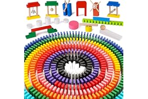Lewo 1000 PCS Dominoes for Children Wooden Domino Rally Building Blocks Racing Tile Games Educational Toys for Kids Boys Girls