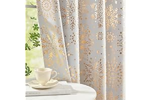 TREATMENTEX White Gold Blackout Curtains for Living Room 54" Foil Medallion Print Snowflake Blackout Curtains for Christmas Bedroom Vintage Thermal Insulated Winter Window Drapes for Holiday Décor 50" w 2pcs