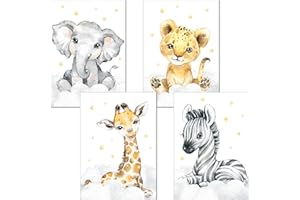 LALELU-Prints Bilder Kinderzimmer Poster Babyzimmer Deko Mädchen Jungen Kinderbilder Set Kinderzimmerbilder (Safari 4er Set)