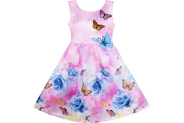 Sunny Fashion Robe Fille Rose Fleur Imprimer Papillon Broderie Pourpre 4-12 Ans