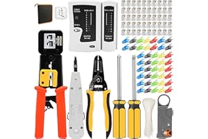 MAYLINE-TECH MAYLINE Crimper RJ45/RJ12/RJ11Crimp Network Tool Set, Ethernet Computer Maintenance Wire Stripping Repair Kit for Cat5 Cat6 Cable Tester Repair Wire Stripping Cutter, RJ45 Coax Plug Crimping(Yellow)