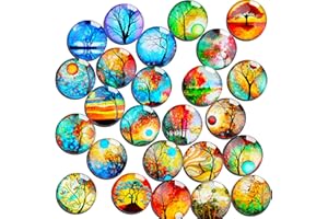 SOSMAR-24 Refrigerator Magnets - Decorative 3D Glass Notice Board Magnets with Tree Patterns for Kid's Drawing, Magnetic Whiteboard, Photo, Map, Office Magnets (Round/ 30mm)