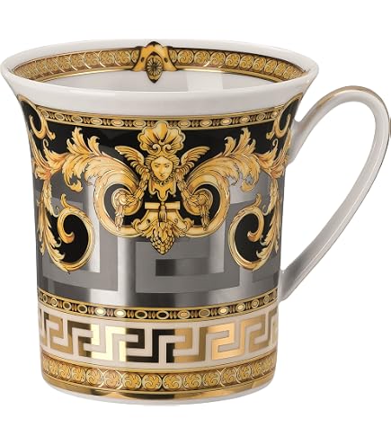 Bavary Lot De 13 Pièces Service à Café Porcelaine Élégant Medusa Méandre Versac – 6 Tasses + 6 Soucoupes + Support Métal Design Luxe