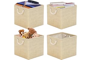 RIWNNI Aufbewahrungsbox Stoff 33x33 [4-Pack], Faltbarer Aufbewahrungsbox für Stoff, Ideal für Kallax-Regale, Schlafzimmer, Kinderzimmer - (Beige)