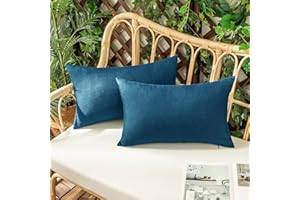 Woaboy 2 Piezas Aire Libre Funda de Cojines Impermeable Funda de Almohada Exterior Suave Cojín Suave Decorativos Decoracion Moderna para Jardín Sofá Silla Balcones Camping 30x50cm Azul Oscuro