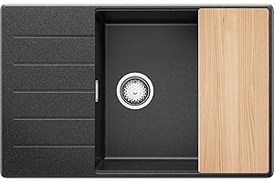 Lavello da Cucina Grafite 78x50cm, Lavandino da Cucina a 1 vasca + Sifone Classico + Tagliere, Lavabo da Cucina Incasso al mobile 60cm - Copenhagen Top di Primagran